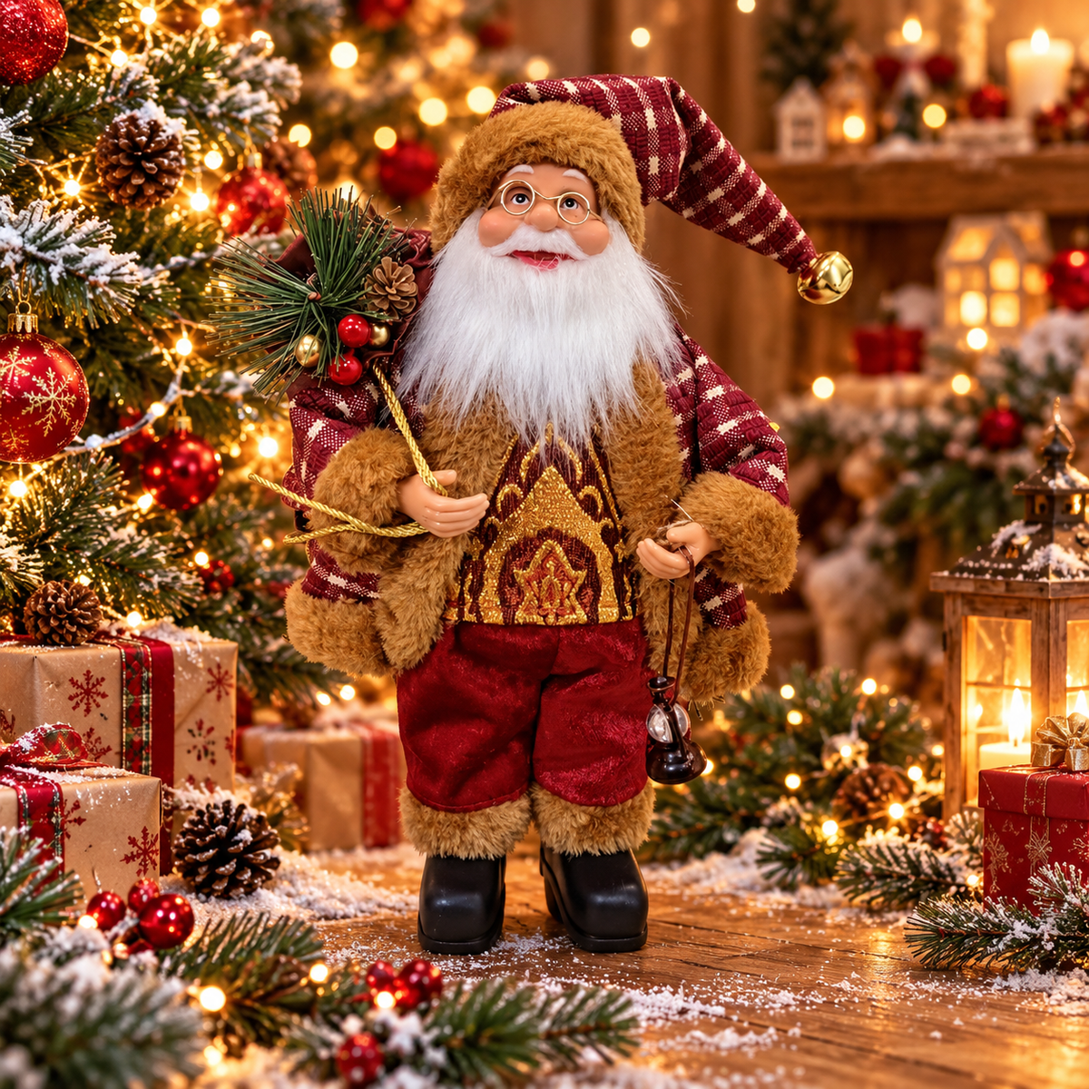 Elegant Santa Claus – Premium Christmas Figurine with Lantern and Gift Sack ✨🎅