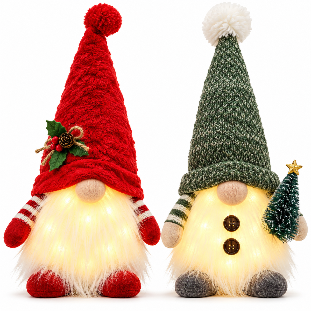 Set of 2 Glowing Christmas Gnomes 50cm – LED Scandinavian Holiday Decorations