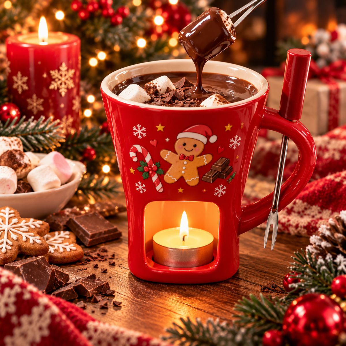 Chocolate Melting Mug with Forks, 130ml Ceramic Mini Fondue Set for Chocolate & Cheese