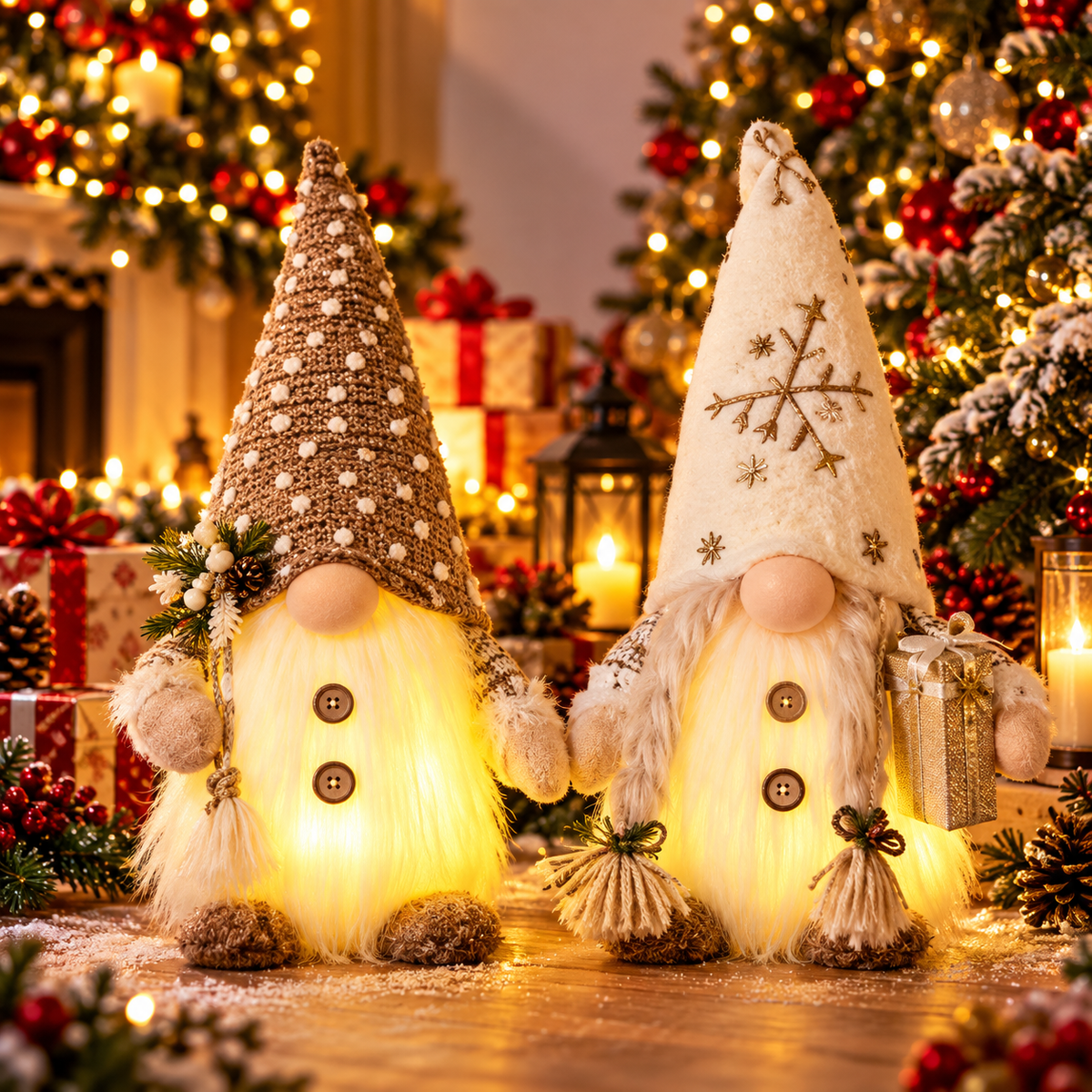 Set of 2 Glowing Christmas Gnomes 50cm – LED Scandinavian Holiday Decorations