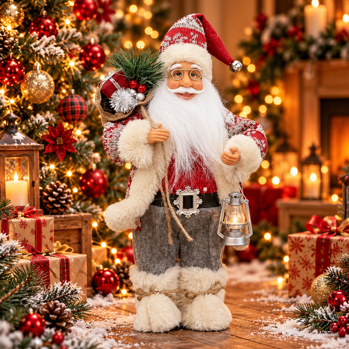 Elegant Santa Claus – Premium Christmas Figurine with Lantern and Gift Sack ✨🎅