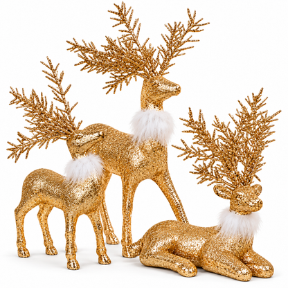 Set of 3 Gold Christmas Reindeer – Elegant Decorative Figurines