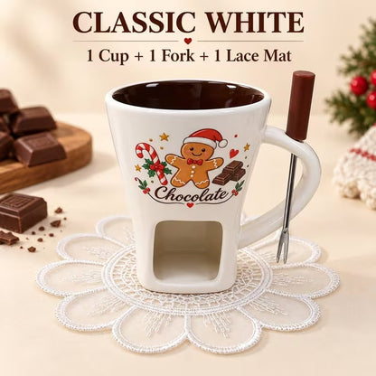 Chocolate Melting Mug with Forks, 130ml Ceramic Mini Fondue Set for Chocolate & Cheese