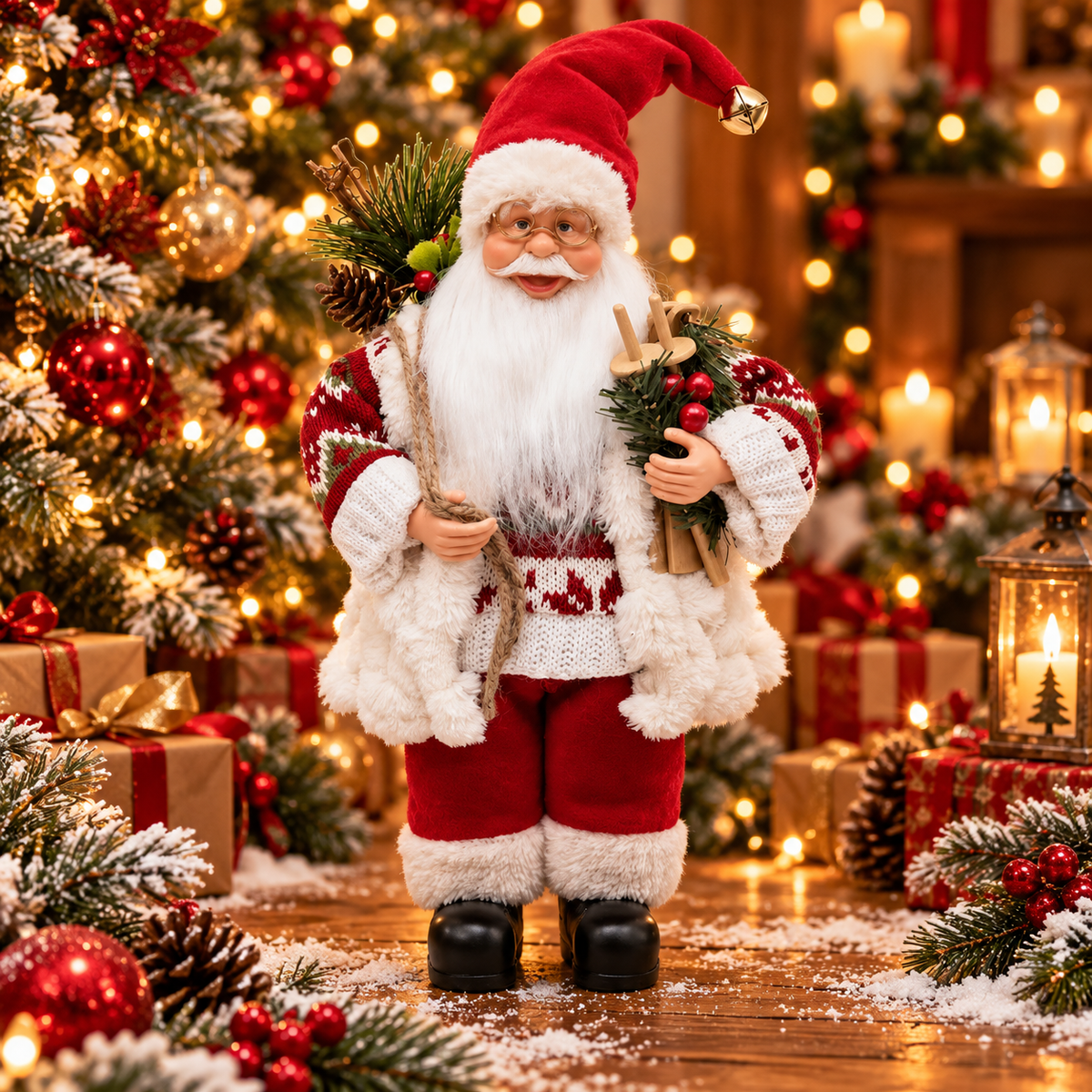 Elegant Santa Claus – Premium Christmas Figurine with Lantern and Gift Sack ✨🎅