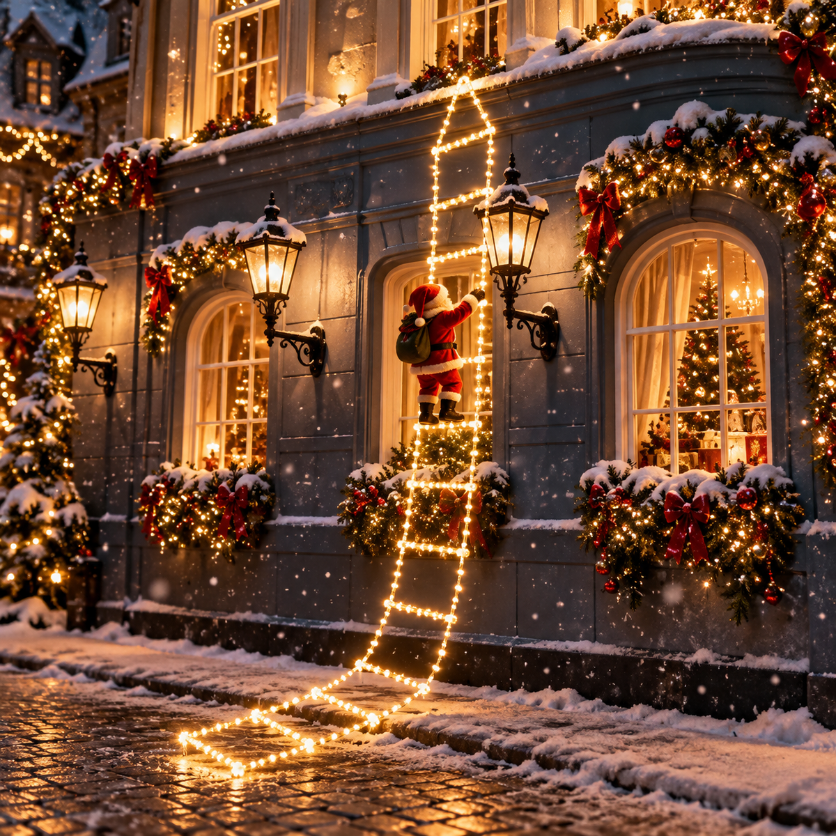 Giant Christmas Santa Ladder Lights – Magical LED Tree Decoration