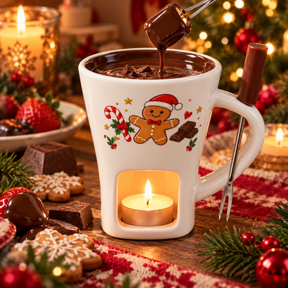 Chocolate Melting Mug with Forks, 130ml Ceramic Mini Fondue Set for Chocolate & Cheese