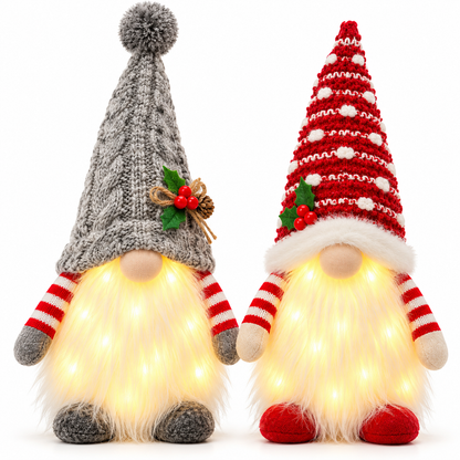 Set of 2 Glowing Christmas Gnomes 50cm – LED Scandinavian Holiday Decorations